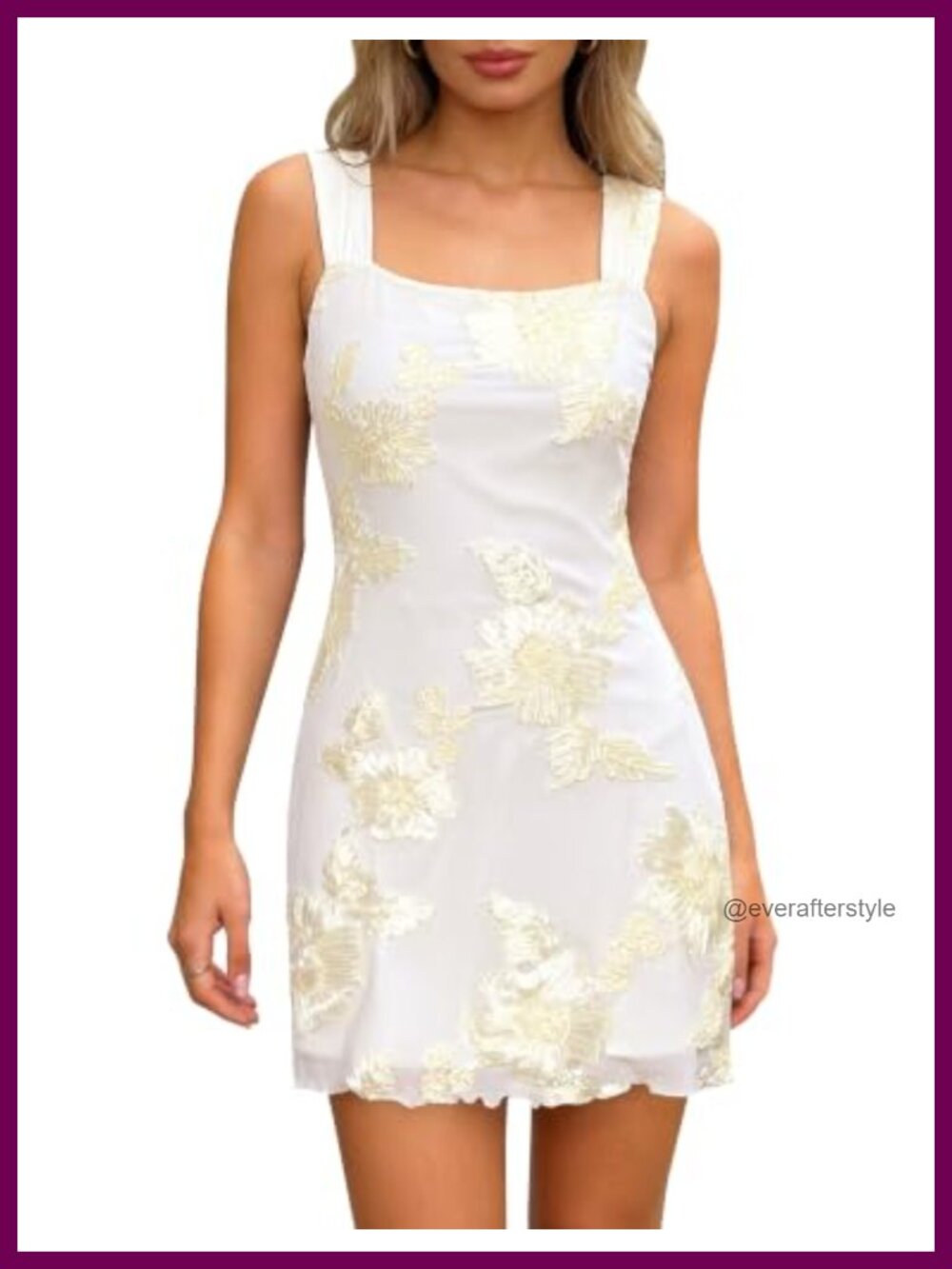 Floral Embroidered Mesh Mini Dress Women Square Neck Sleeveless Summer Party